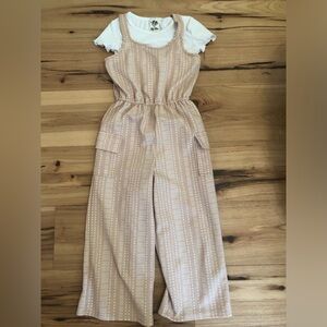 Beige Printed Wide-Leg Jumpsuit